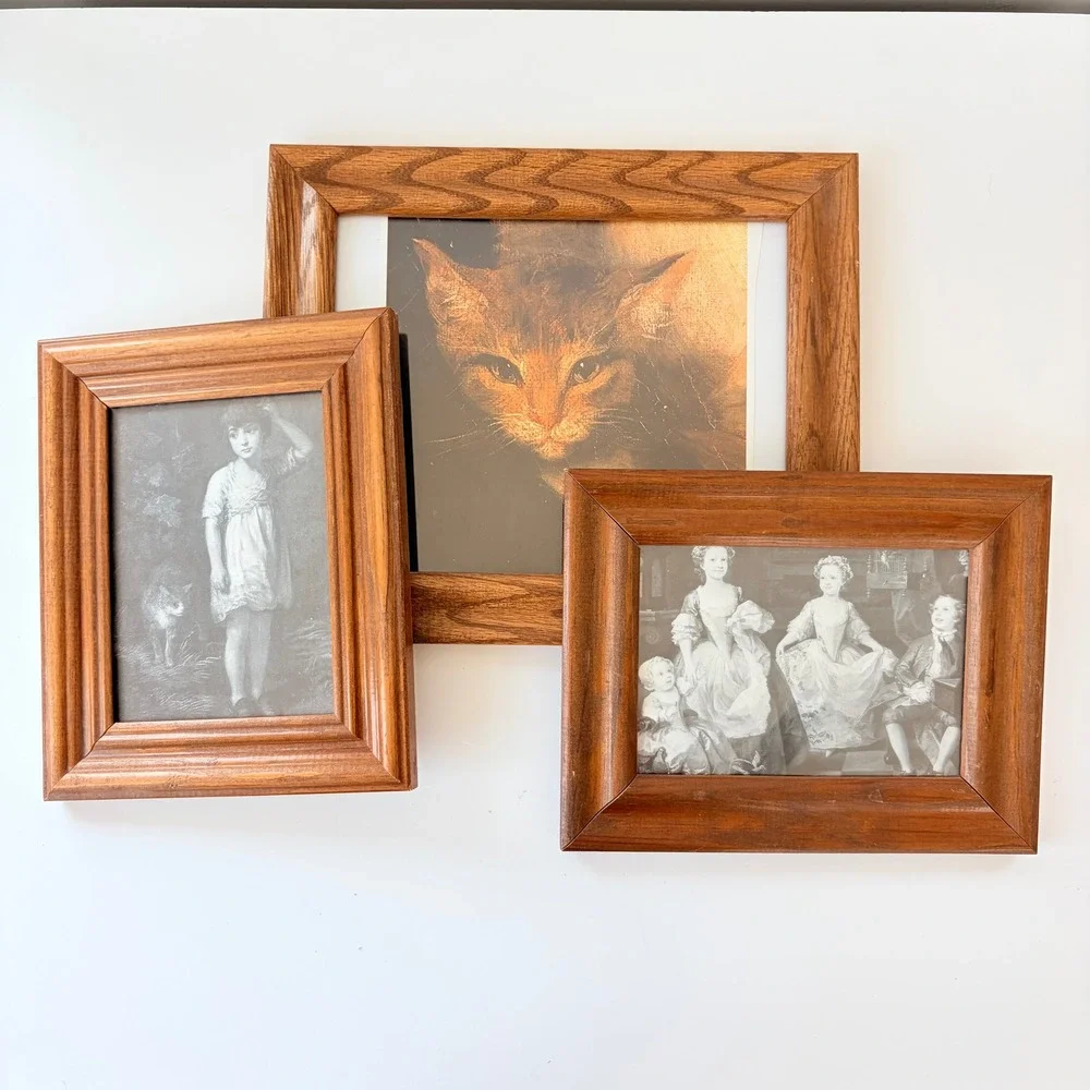 Vintage Solid Oak Picture Frames Set of 3 Honey Wood Gallery Wall Decor